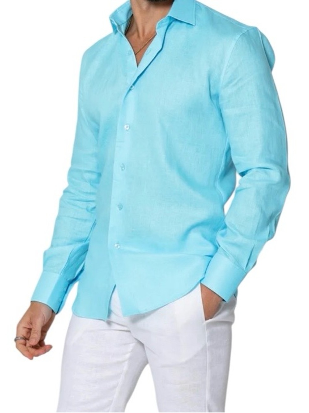 Wedding Tropics Model Cloth  Linen Long-Sleeve Men's Shirt Size Medium